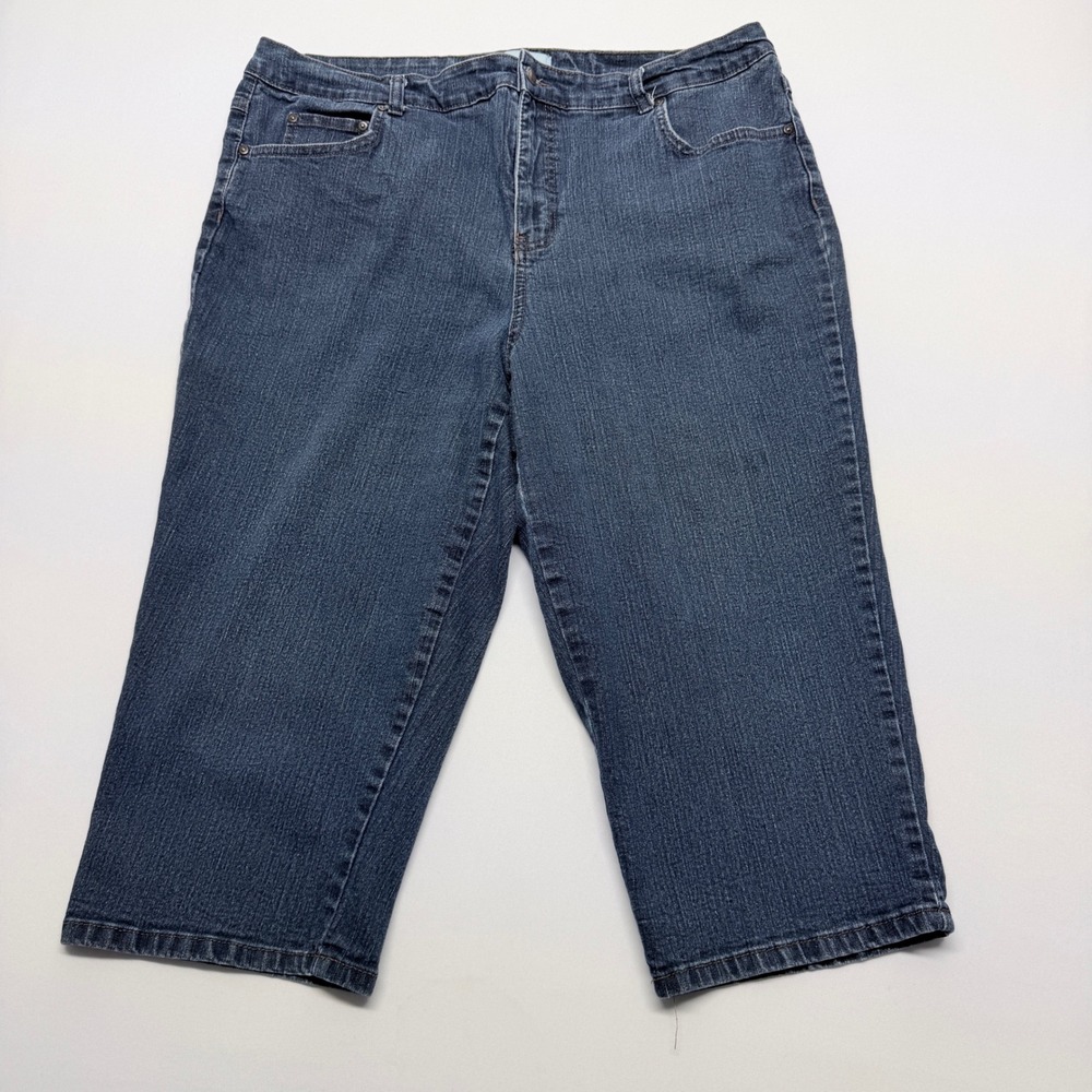 Kim Rogers Woman Blue Denim Capri Pants Size 18W Wash Stretch Cropped Jeans